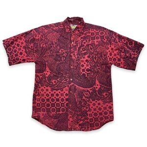 Vintage 90s Code Zero Multi-Color Paisley Floral Collard Crazy Shirt Mens Small